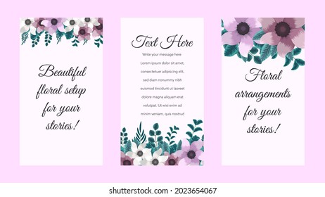 Editable Story background template in Floral design for cosmetics, feminine perfume, beauty care products women, hair care. Vector Design banner for social media Stories Reels layout template.