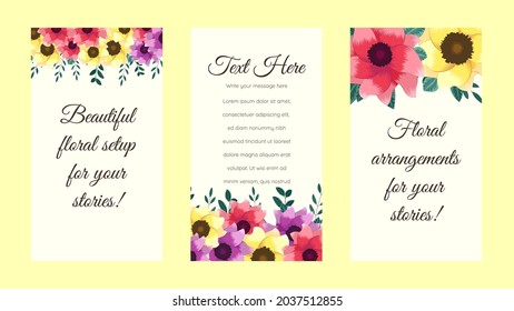 Editable Story background template in Floral design for cosmetics, feminine perfume, beauty care products women, hair care. Vector Design banner for social media Stories Reels layout template.