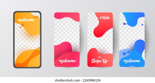 Editable story template collection photo frames with trend wave liquid  gradient splashes