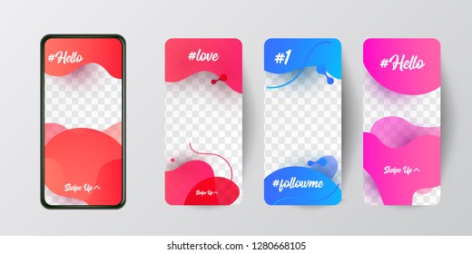 Editable story template collection photo frames with trend wave liquid  gradient splashes