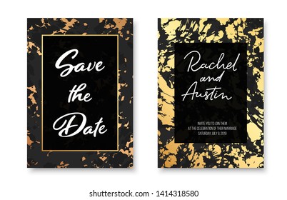 Editable story template set of marble texture backgrounds with gold frames. Vector illustraton pack