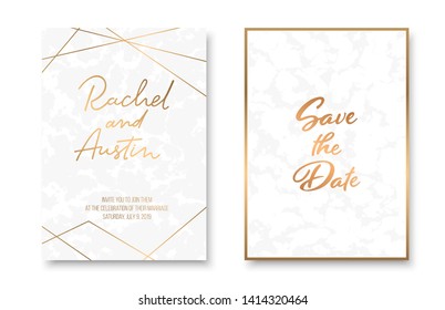 Editable story template set of marble texture backgrounds with gold frames. Vector illustraton pack