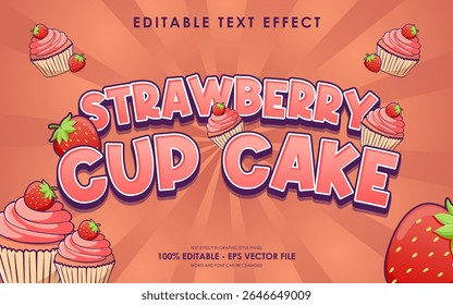 editable strawberry cup cake text effect with illustration of strawberry cup cake