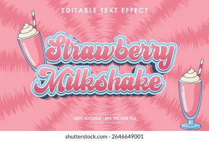 efeito de texto editável morango milkshake com ilustração de morango milkshake