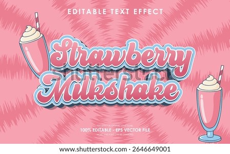editable strawberry milkshake text effect with illustration of strawberry milkshake