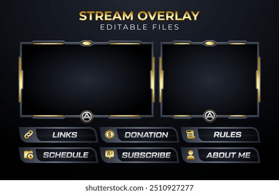 Editable Stream Overlay Template with Gold and Black Theme