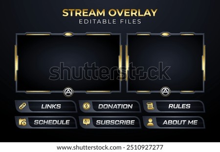 Editable Stream Overlay Template with Gold and Black Theme