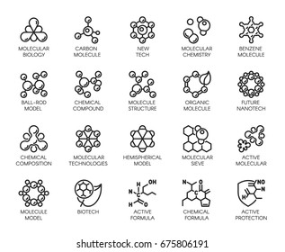 Editable Stroke. 48x48 Pixel Perfect 20 icons in outline style for scientific, chemistry, physical, medical, educational projects. Vector abstract line logo