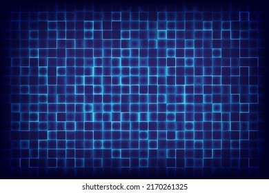 Editable stroke. Abstract digital background. Blockchain technology and data analysis. Pattern neon block