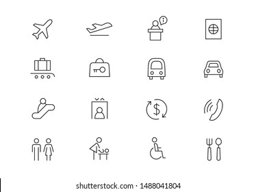 Editable stroke. Airport thin line vector icons