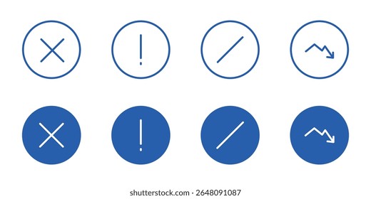 Editable Stroke Alert, Warning and Error Icon Pack. 4 outline and 4 filled Icon sets for Business Risk and Failure.