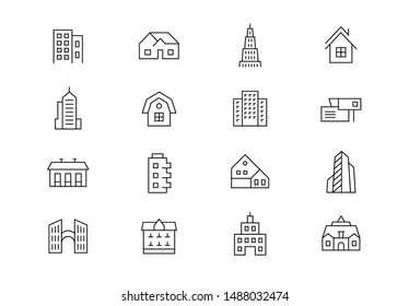 Editable stroke. Architecture thin line vector icons