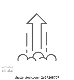 Editable Stroke Arrow Outline Icon Representing Rocket Launch Business Growth and Startup Success in Minimal Line Style