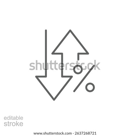 Editable Stroke Arrows Pointing Up and Down with Percent Symbol Depicting Market Swing or Dual Trend