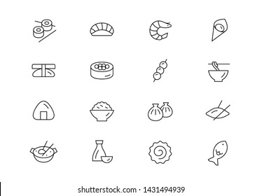 Editable stroke. Asian food thin line vector icon set