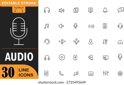 Editable stroke audio icons set