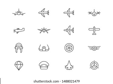 Editable stroke. Aviation thin line vector icons