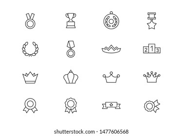 Editable stroke. Awards thin line vector icon set