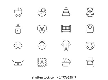 Editable stroke. Baby thin line vector icon set