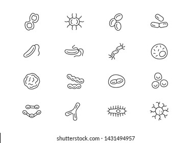 Editable stroke. Bacteria and microbes thin line vector icon set