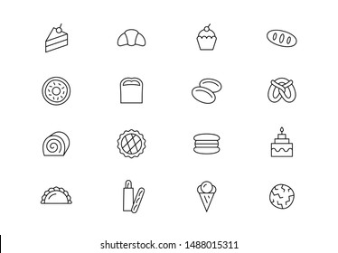 Editable stroke. Bakery thin line vector icons