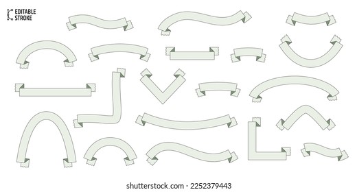 Editable stroke banner ribbon. This vector can use for party, event, birthday, celebration, anniversary, winner, holiday and religious day. Line thickness can be changed.
