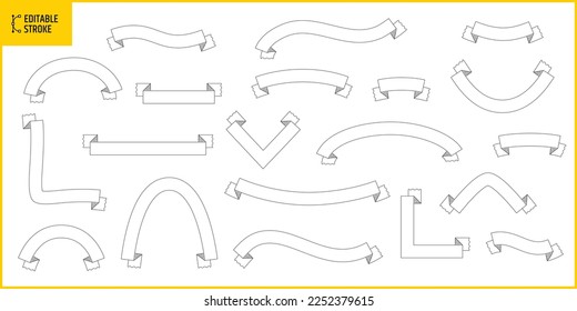 Editable stroke banner ribbon. This vector can use for party, event, birthday, celebration, anniversary, winner, holiday and religious day. Line thickness can be changed.