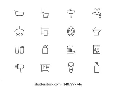 Editable stroke. Bathroom thin line vector icons