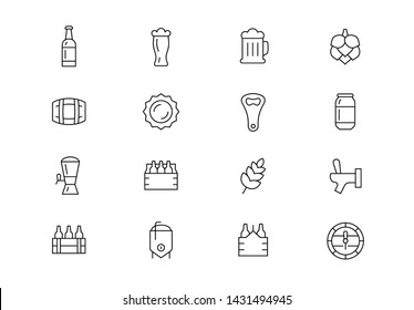 Editable stroke. Beer thin line vector icon set. Brewery industry pictograms