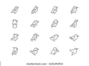 Editable stroke. Birds thin line vector icon set