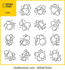 Editable stroke bubbles icon set. Oxygen bubbles, soap, fizzy drink, effervescent bubbles vector line.