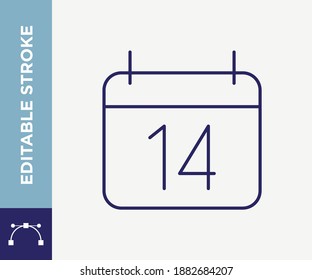 Editable Stroke Calendar Valentines Day Outline Vector Icon