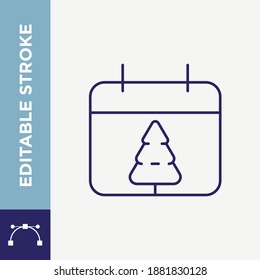 Editable Stroke Christmas Day Calendar Outline Vector Icon