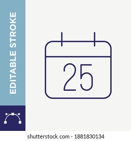 Editable Stroke Christmas Day Calendar Outline Vector Icon