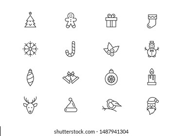 Editable Stroke. Christmas Thin Line Vector Icons