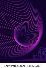 Editable stroke circle lines blend in 2 layers of pink purple. Poster template dark background abstract. Vector illustration.