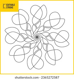 Editable stroke circle ornament. Hand drawn floral collection. Vector line design. Kaleidoscope style. Line thickness can be changed.