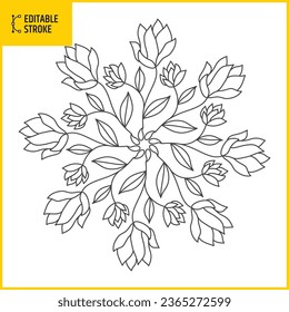 Ornamento de círculo de trazo editable. Colección floral dibujada a mano. Diseño de línea de vectores. Estilo caleidoscopio. El espesor de la línea se puede cambiar.