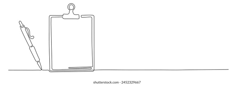 Editable stroke of clipboard in one continuous line drawing. To do list sketch and concept for test expertise and exam in simple linear style. Doodle vector illustration