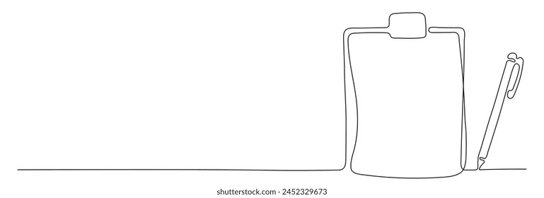 Editable stroke of clipboard in one continuous line drawing. To do list sketch and concept for test expertise and exam in simple linear style. Doodle vector illustration