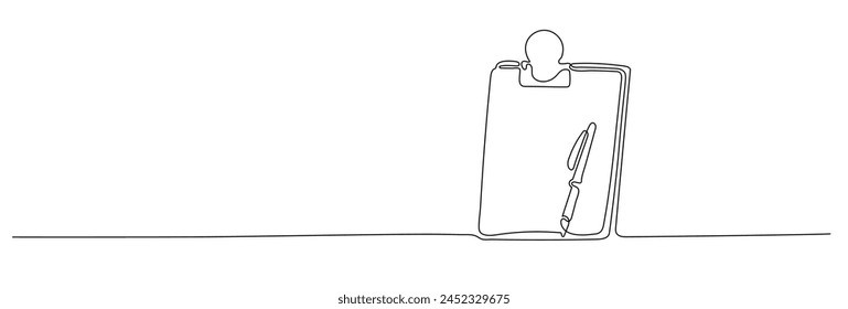 Editable stroke of clipboard in one continuous line drawing. To do list sketch and concept for test expertise and exam in simple linear style. Doodle vector illustration