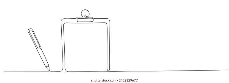 Editable stroke of clipboard in one continuous line drawing. To do list sketch and concept for test expertise and exam in simple linear style. Doodle vector illustration