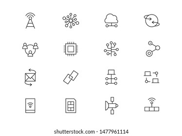 Editable stroke. Connection thin line vector icon set