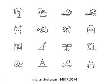 Editable stroke. Construction thin line vector icons