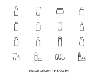 Editable stroke. Cosmetics package thin line vector icons