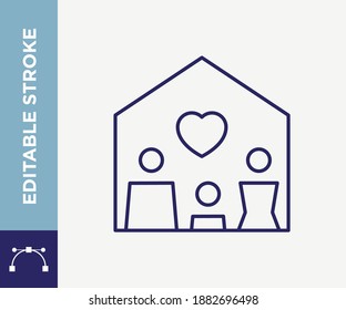 Editable Stroke Couple Family Love Outline Vector Icon