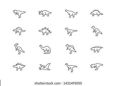 Editable stroke. Dinosaurs thin line vector icon set