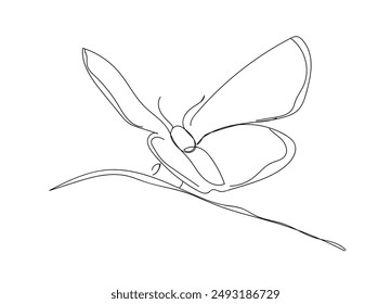 Editable stroke. Doodle vector illustration Butterfly in One continuous line drawing. Beautiful flying moth for wellbeing beauty or spa salon logo and divider concept in simple linear style. 