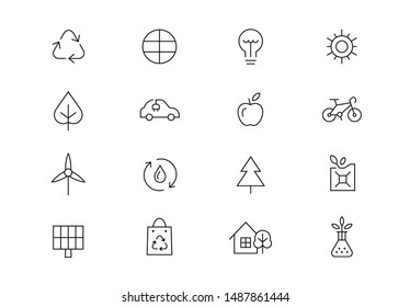 Editable stroke. Ecology, environment conservation thin line vector icons