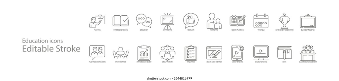 Editable Stroke Education Line Icon Set for Teaching and Learning Concepts. Isolated on White Background, Vector Illustration